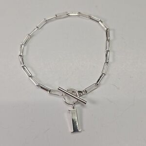Silver Chain Link Toggle Bracelet with "L" Charm